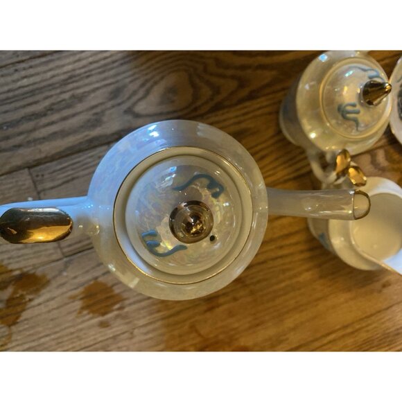 Vtg Japanese Moriage Dragonware Lithophane Geisha Coffee or Tea Set Black 15 Pc - Picture 13 of 16